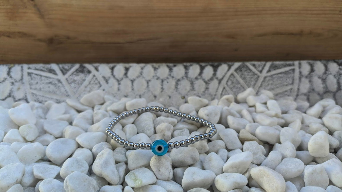 Bracelet Oeil Bleu Hematite - Bijou Femme ou Homme