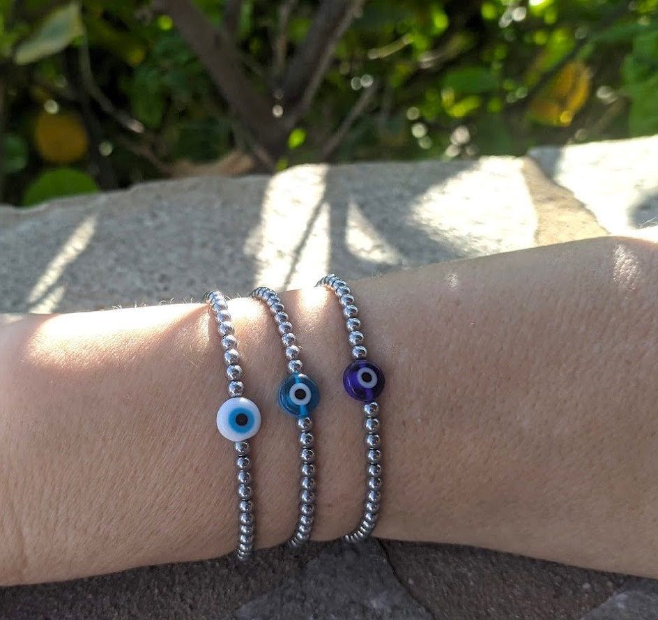 Bracelet Oeil Bleu Hematite - Bijou Femme ou Homme