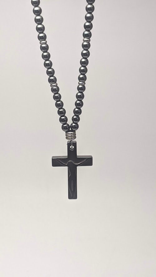 Hematite cross car mirror charm – Car protection