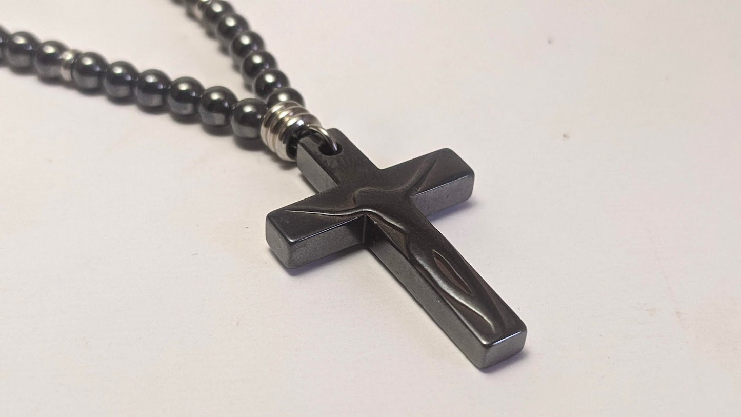Hematite cross car mirror charm – Car protection