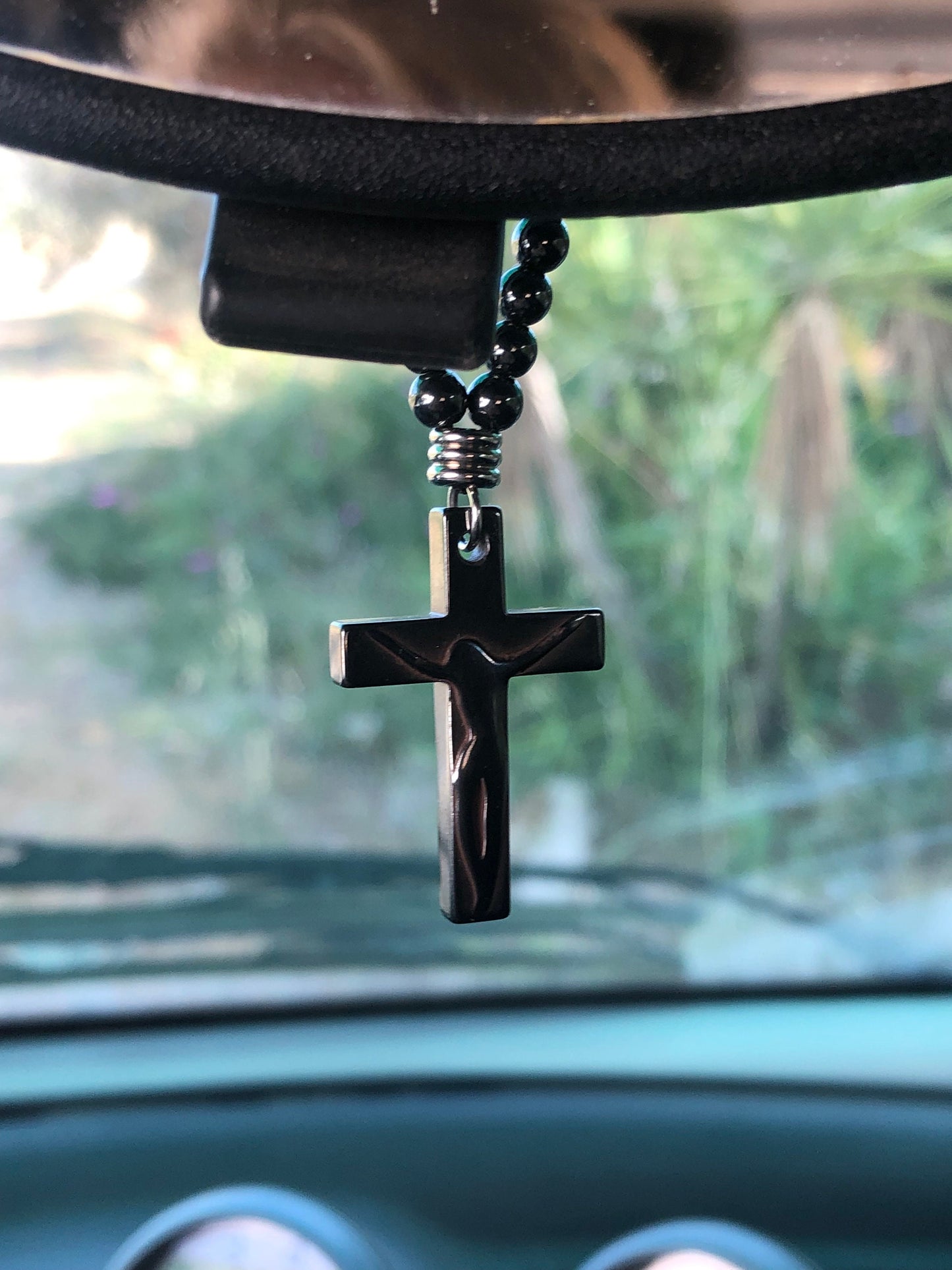 Hematite cross car mirror charm – Car protection