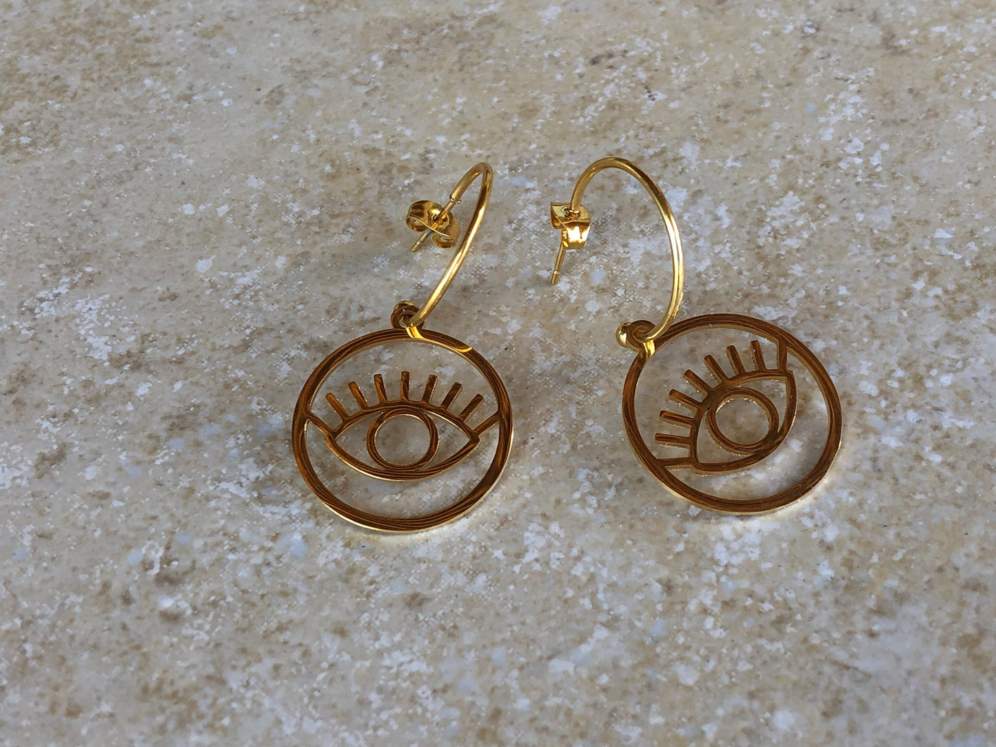 Gold Evil Eye Earrings - Stainless Steel Earrings - Greek Gift