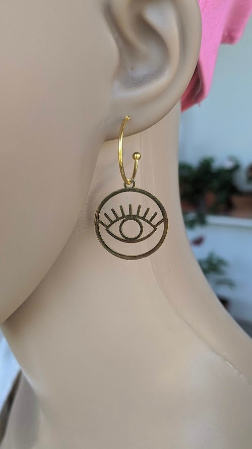 Gold Evil Eye Earrings - Stainless Steel Earrings - Greek Gift