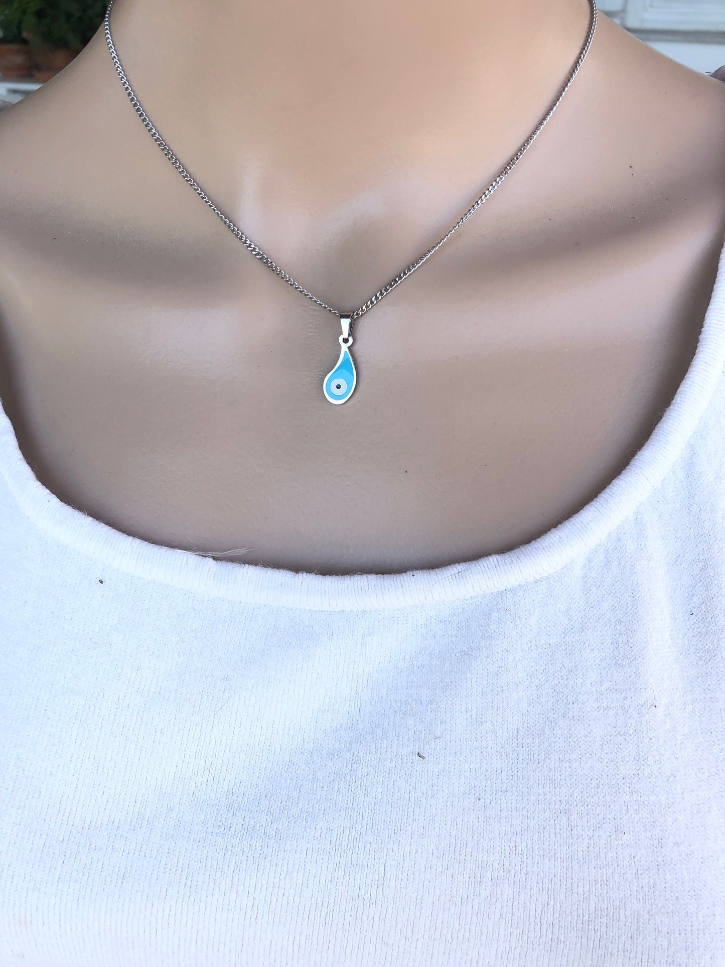 Enamel Evil Eye Drop Necklace - Stainless jewelry - Gift for her -