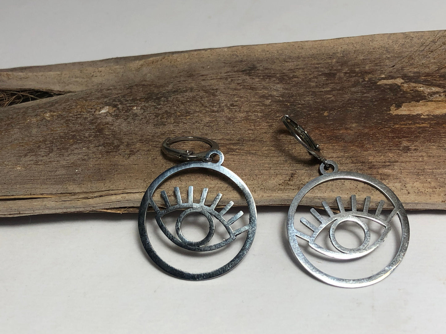 Silver Evil Eye Earrings - Stainless Steel Earrings - Greek Gift