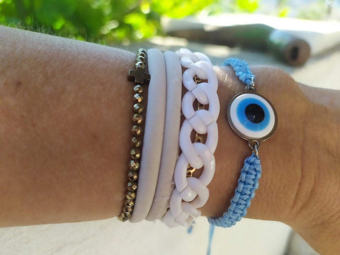Bracelet Oeil Blanc macramé - Bijou Porte Bonheur