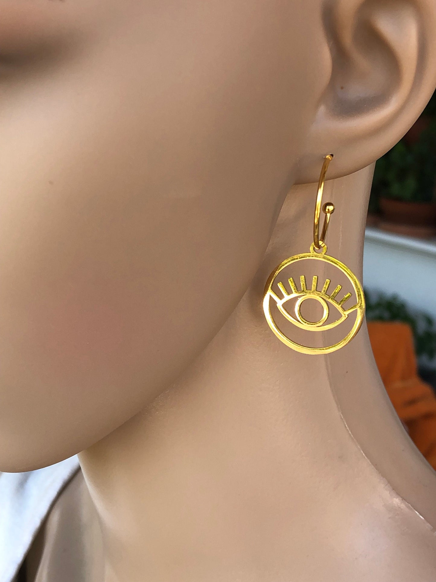 Gold Evil Eye Earrings - Stainless Steel Earrings - Greek Gift