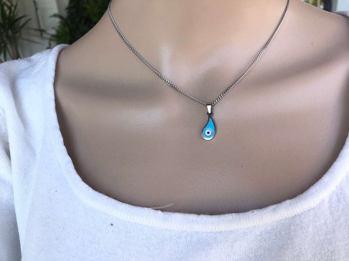 Enamel Evil Eye Drop Necklace - Stainless jewelry - Gift for her -