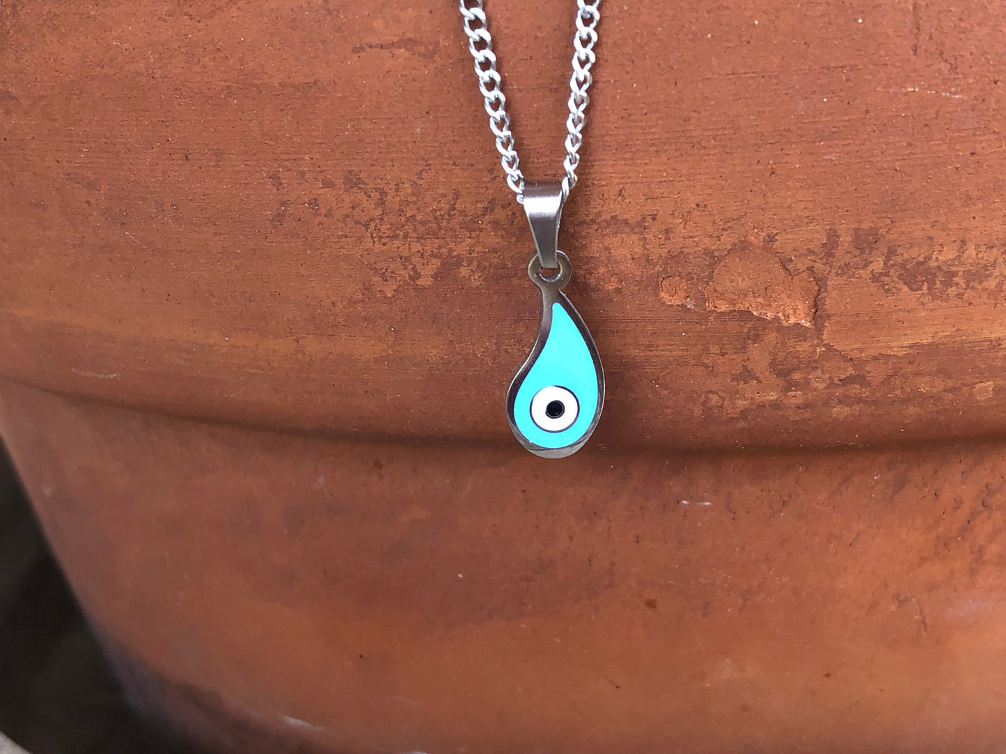 Enamel Evil Eye Drop Necklace - Stainless jewelry - Gift for her -