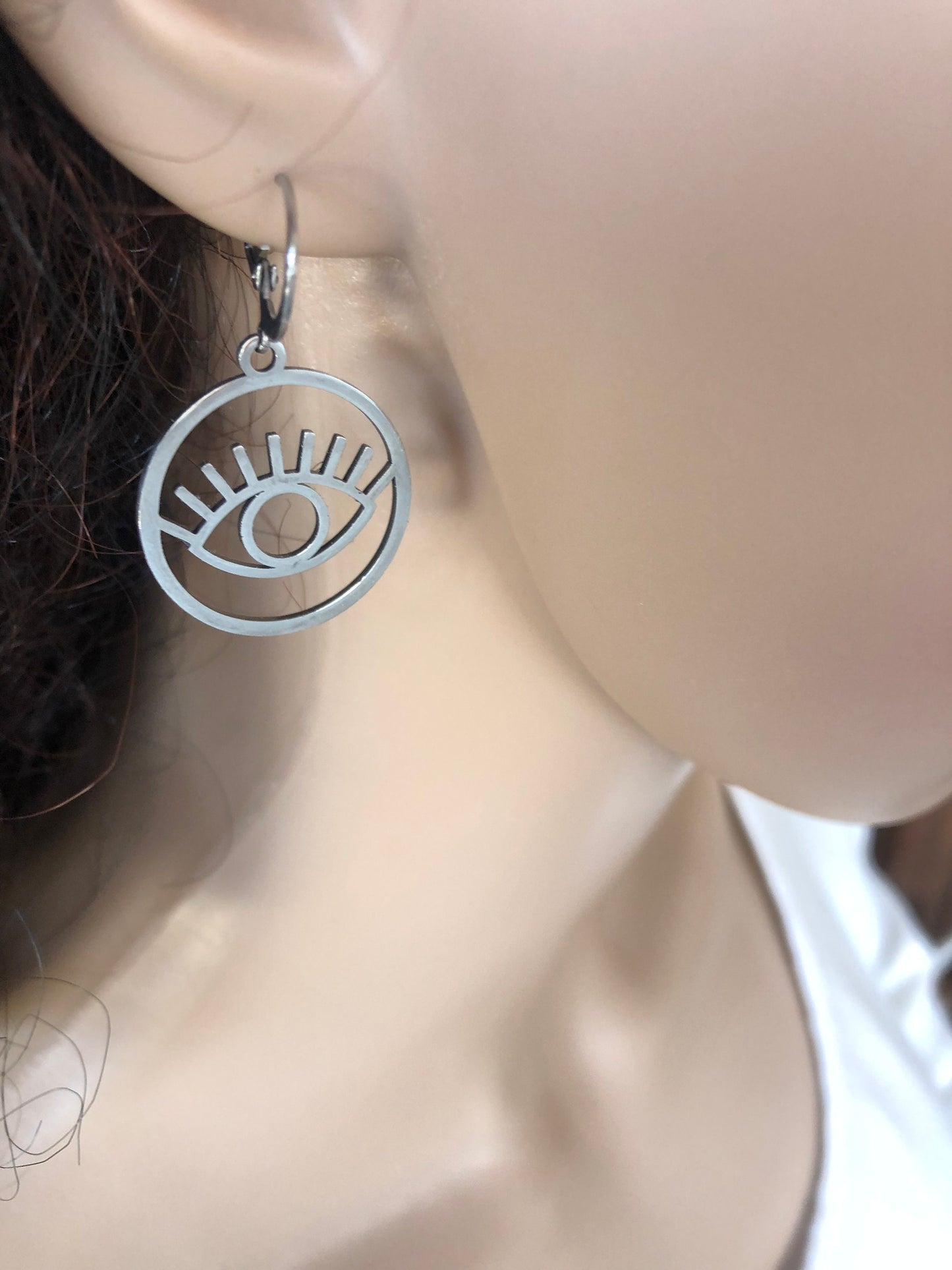 Silver Evil Eye Earrings - Stainless Steel Earrings - Greek Gift