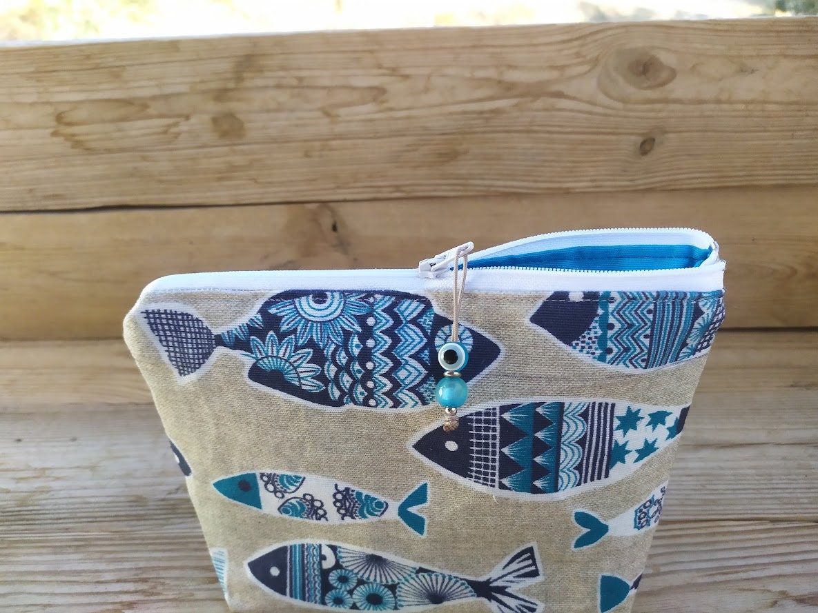 Fish Fabric Makeup Bag - Greek gift - Gift for her