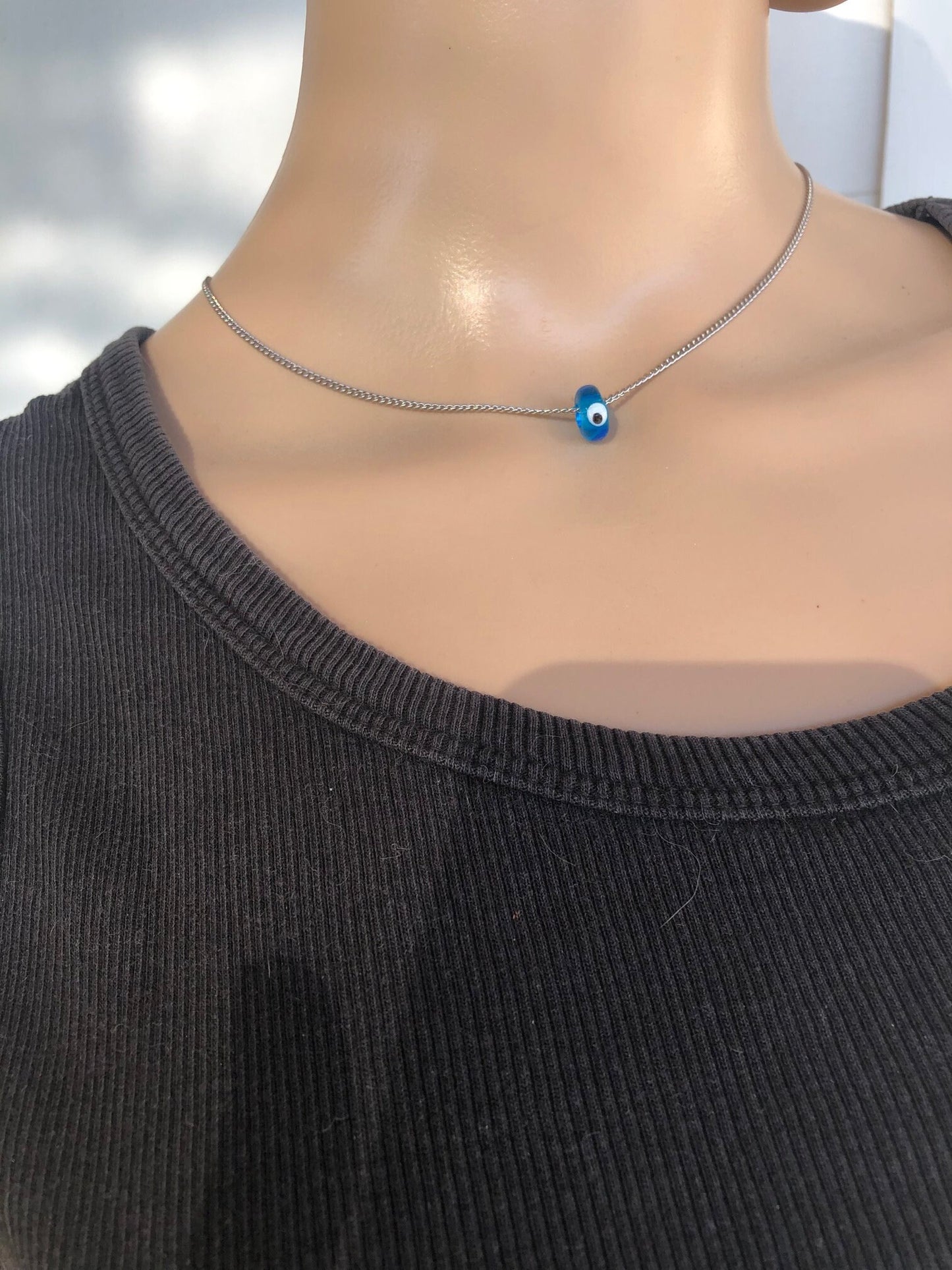 Collier Oeil Bleu en Acier inoxydable ou Argent 925