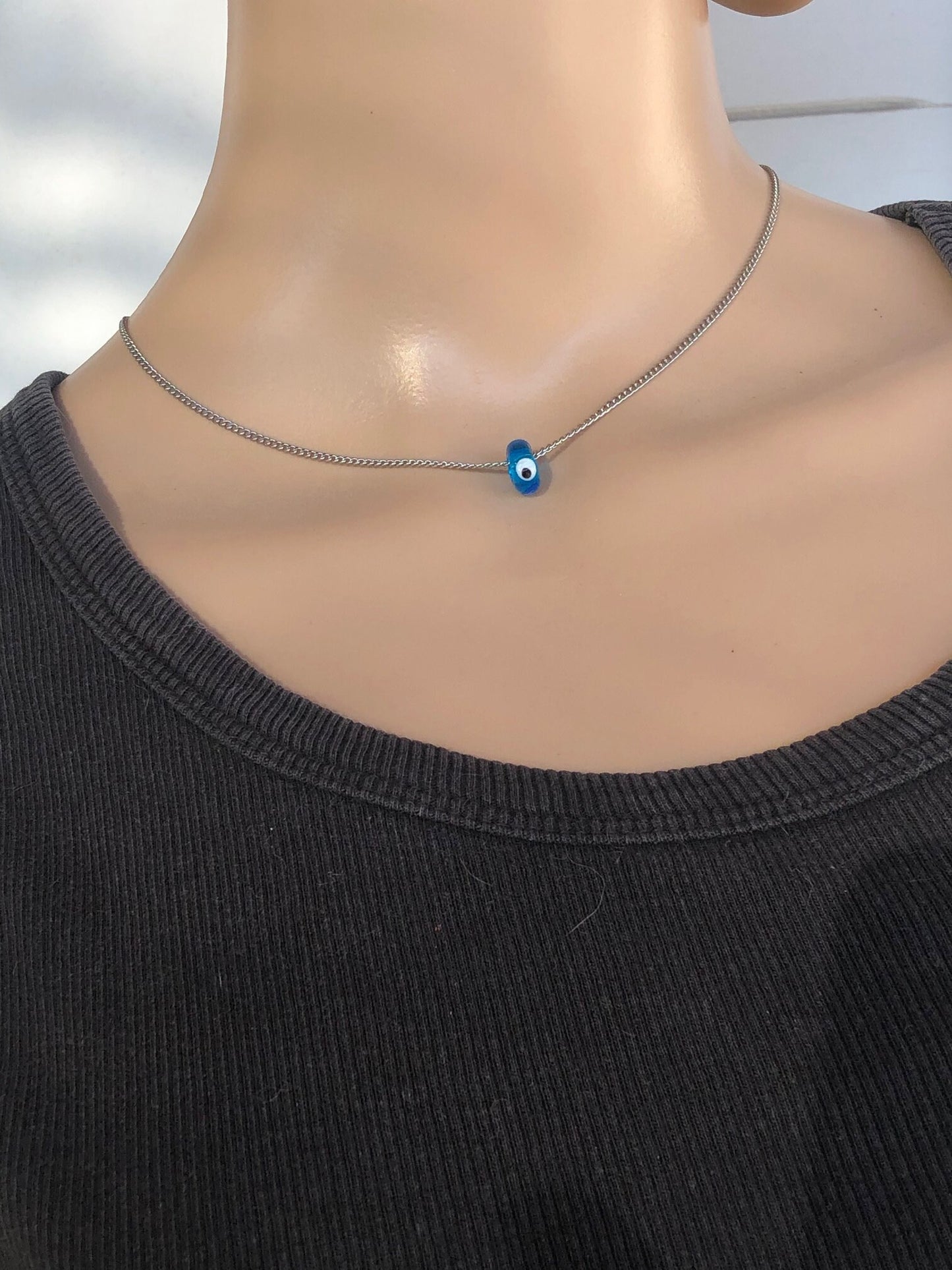 Collier Oeil Bleu en Acier inoxydable ou Argent 925