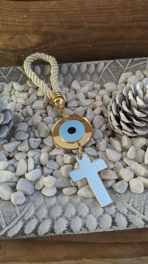 Gold Mirror Evil Eye Cross Wall Hanging - Home Protection and Decor