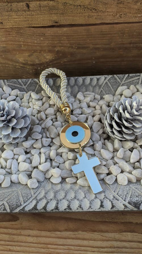 Gold Mirror Evil Eye Cross Wall Hanging - Home Protection and Decor