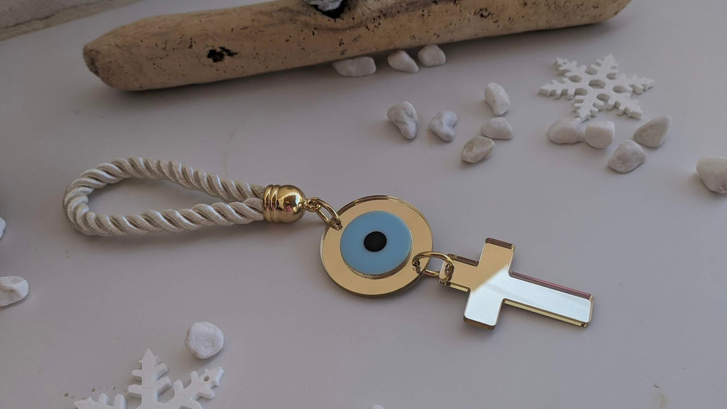 Gold Mirror Evil Eye Cross Wall Hanging - Home Protection and Decor