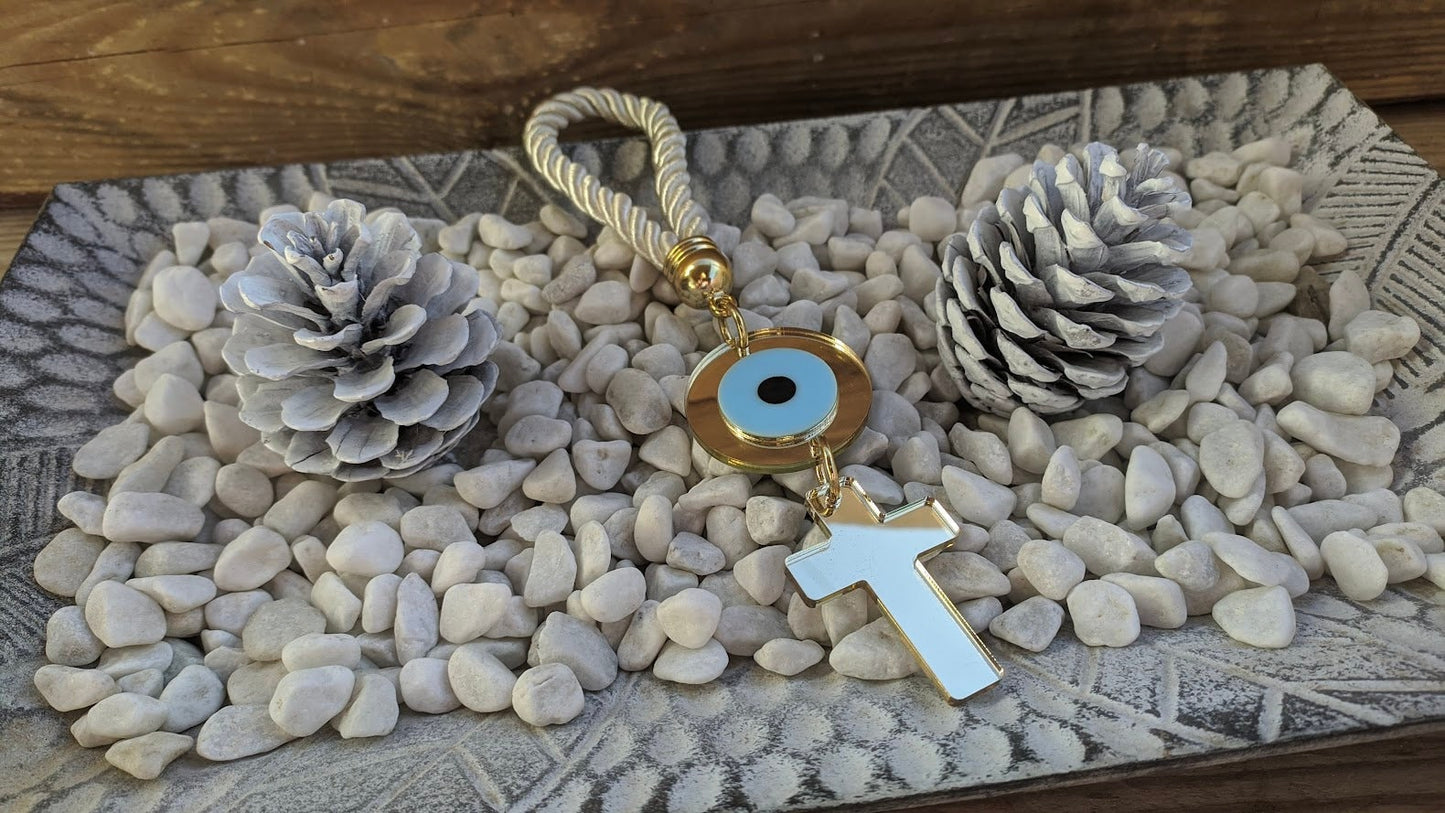 Gold Mirror Evil Eye Cross Wall Hanging - Home Protection and Decor