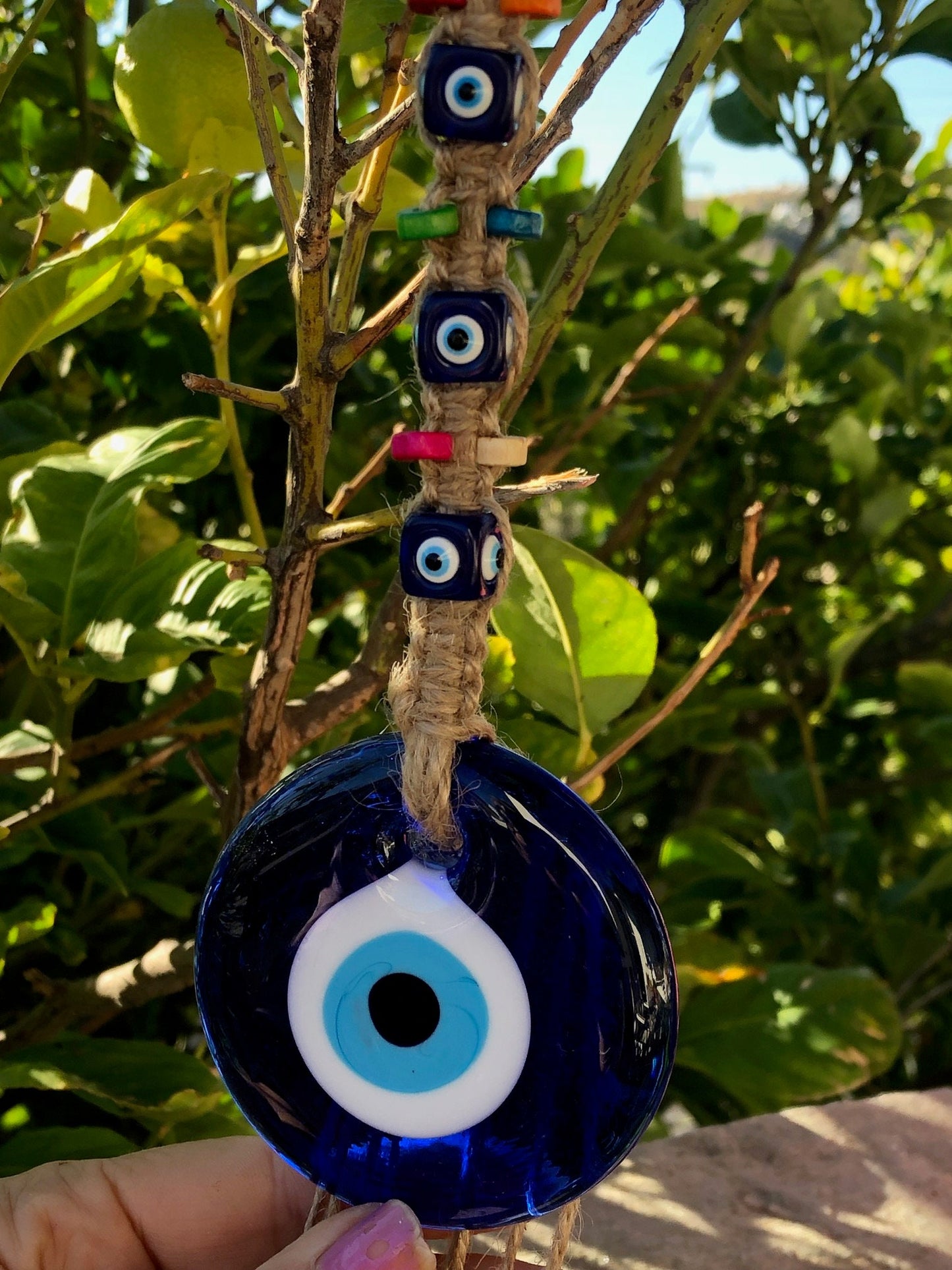 Glass Evil Eye Wall Hanging - Greek Gift for House Protection