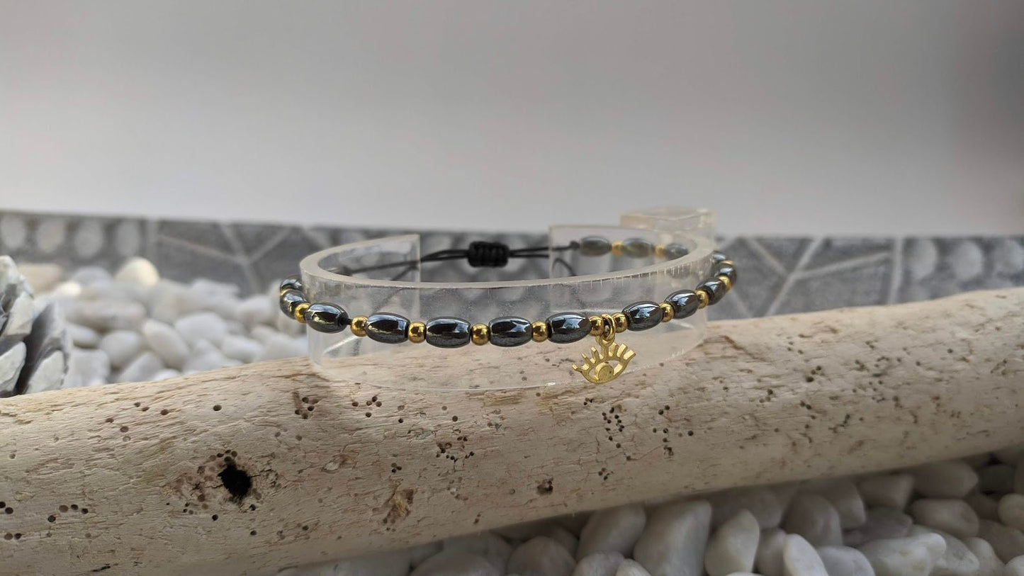 Bracelet Hématite Oeil Bleu - Cadeau Pour Elle