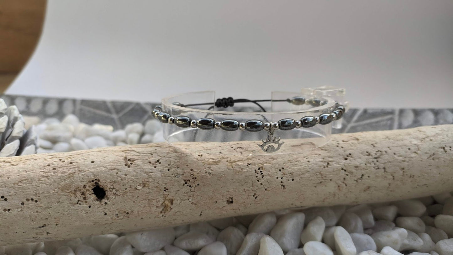 Bracelet Hématite Oeil Bleu - Cadeau Pour Elle