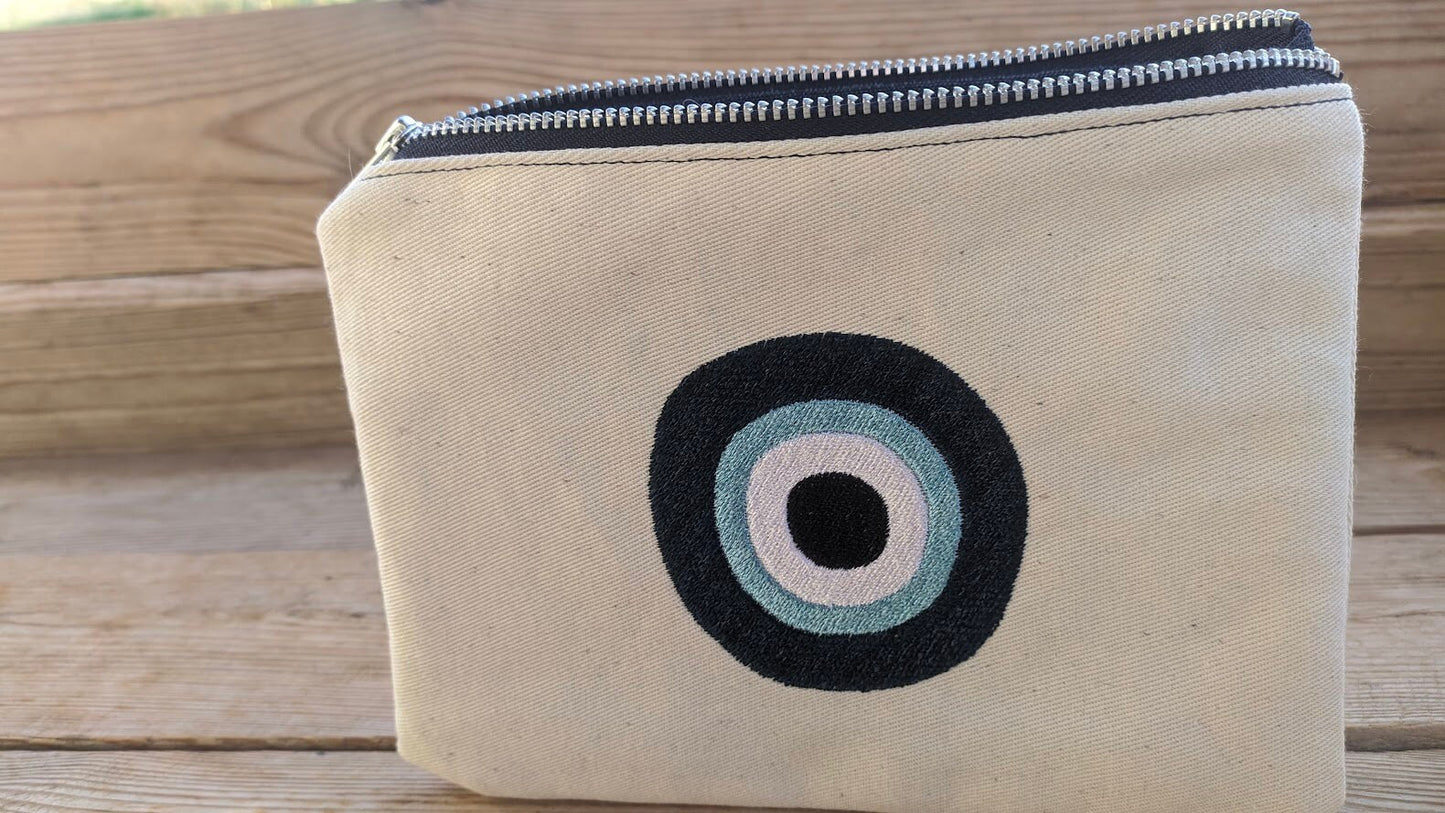 Pochette Brodée Oeil Bleu – Cadeau Grec - Cadeau pour Elle