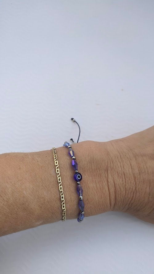 Bracelet Oeil Bleu en Verre - Bracelet porte Bonheur