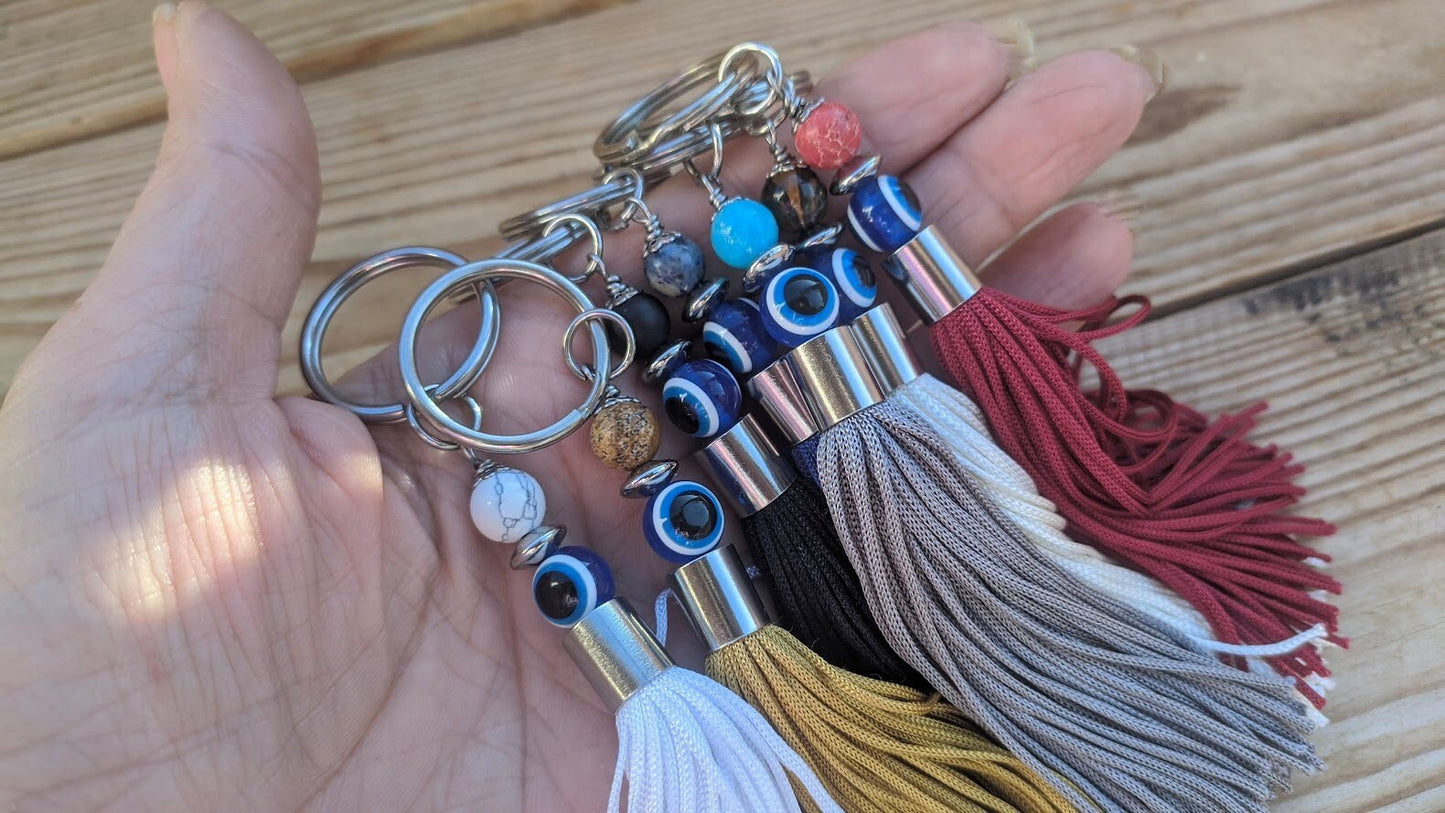 Evil Eye Gemstone Handbag Charm | Greek Handcrafted Purse Accessory