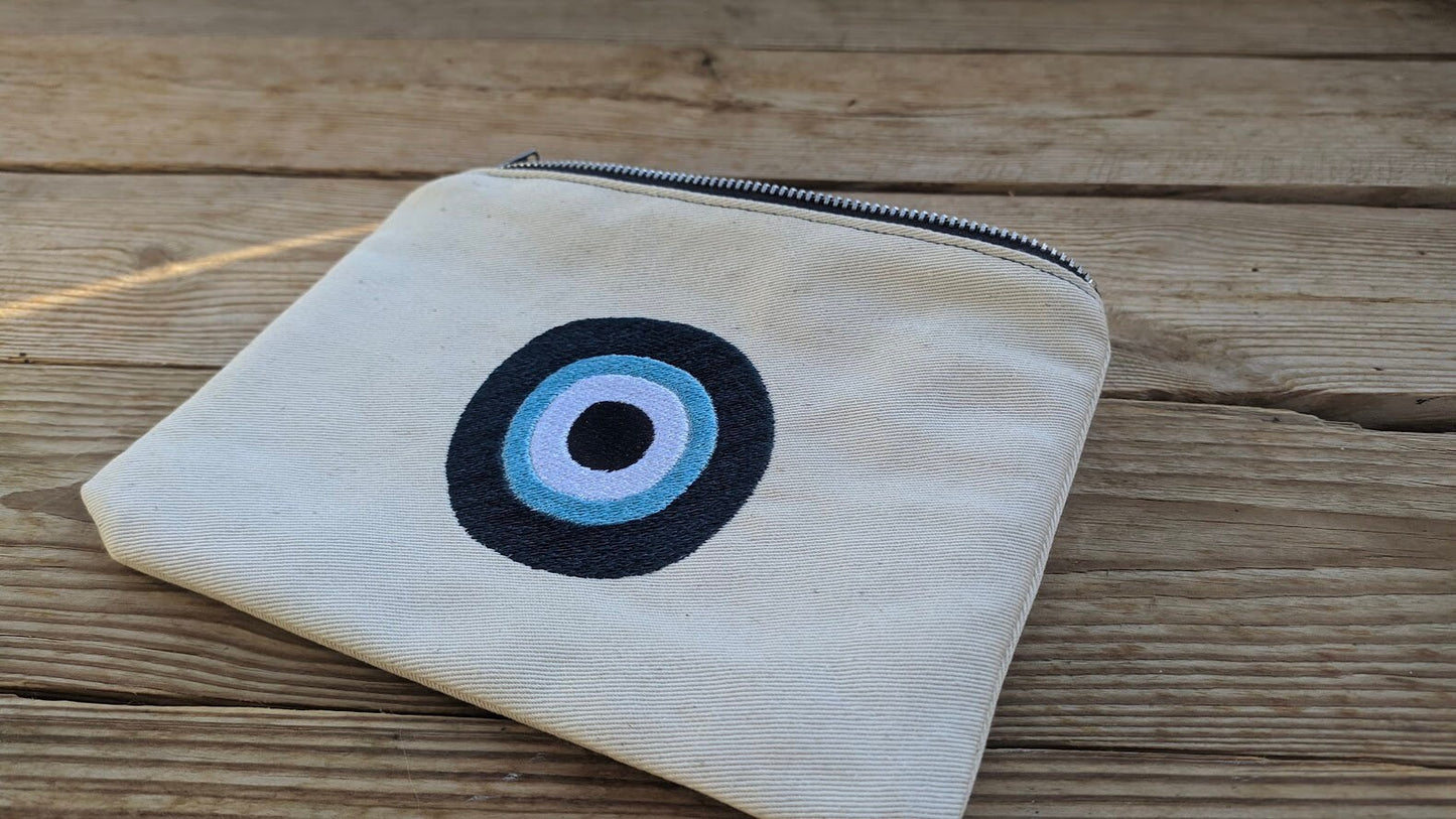 Pochette Brodée Oeil Bleu – Cadeau Grec - Cadeau pour Elle