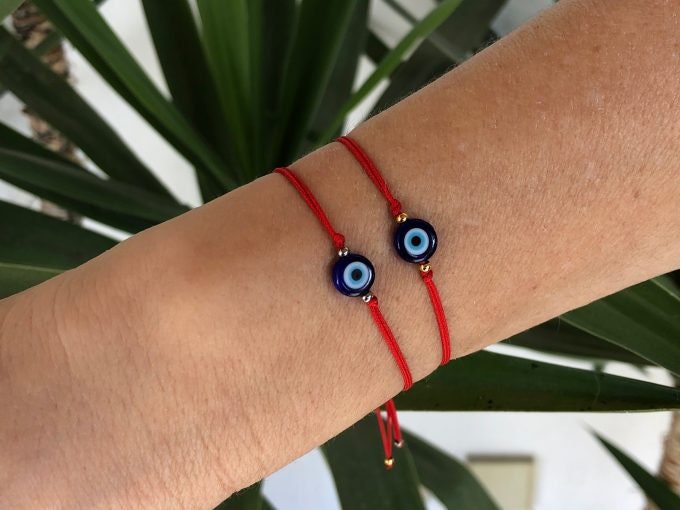 Bracelet Oeil Bleu Cordon Rouge - Bracelet Porte Bonheur