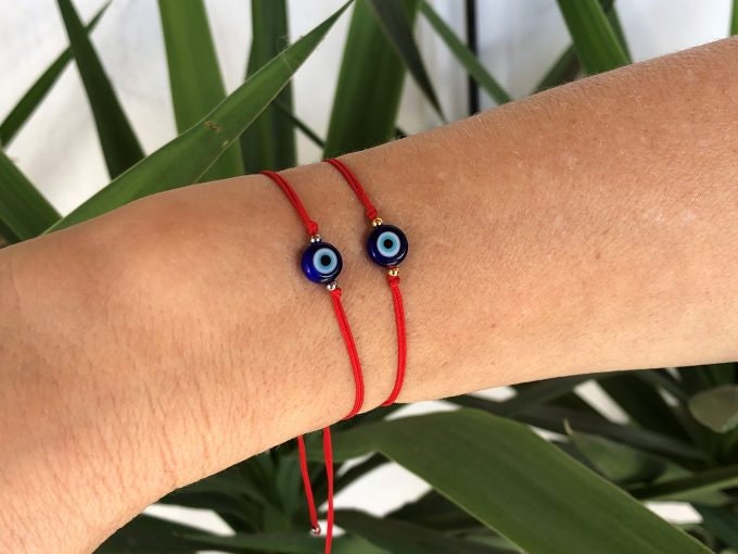 Bracelet Oeil Bleu Cordon Rouge - Bracelet Porte Bonheur
