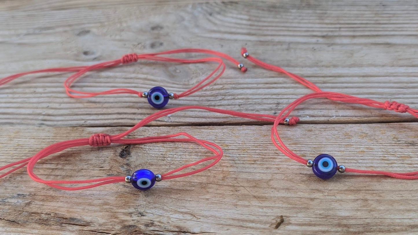 Bracelet Oeil Bleu Cordon Rouge - Bracelet Porte Bonheur