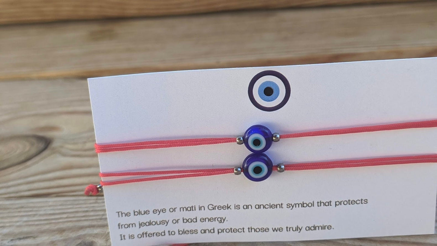 Bracelet Oeil Bleu Cordon Rouge - Bracelet Porte Bonheur