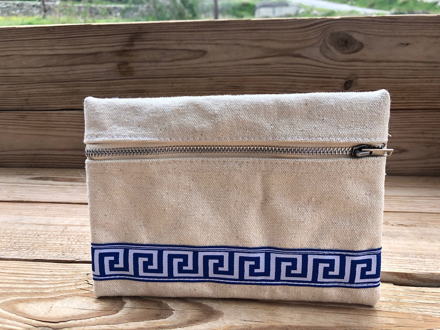Greek Key Coin Purse or Pouch - Greek gift - Cotton canvas