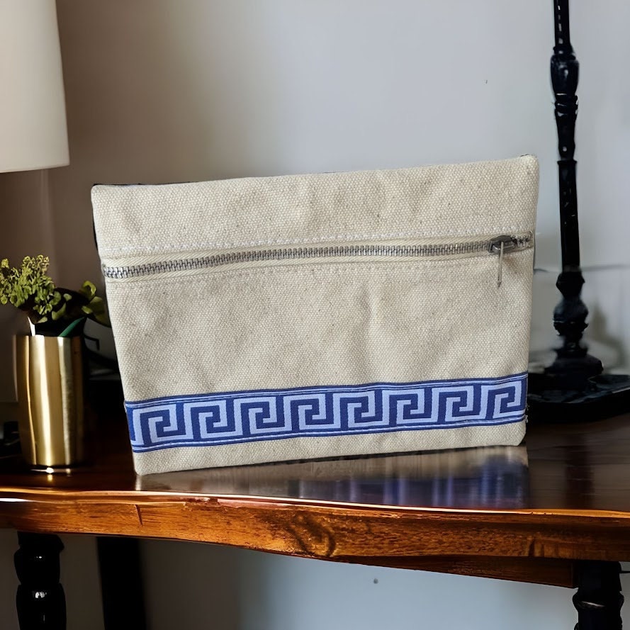 Greek Key Coin Purse or Pouch - Greek gift - Cotton canvas