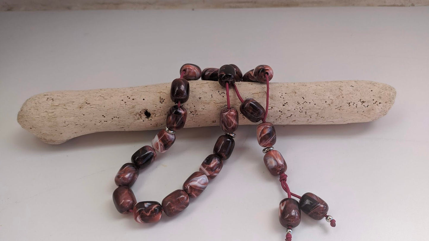 Dark Red White Worry Beads – Greek Gift – Anti Stress Toy – Red Komboloi
