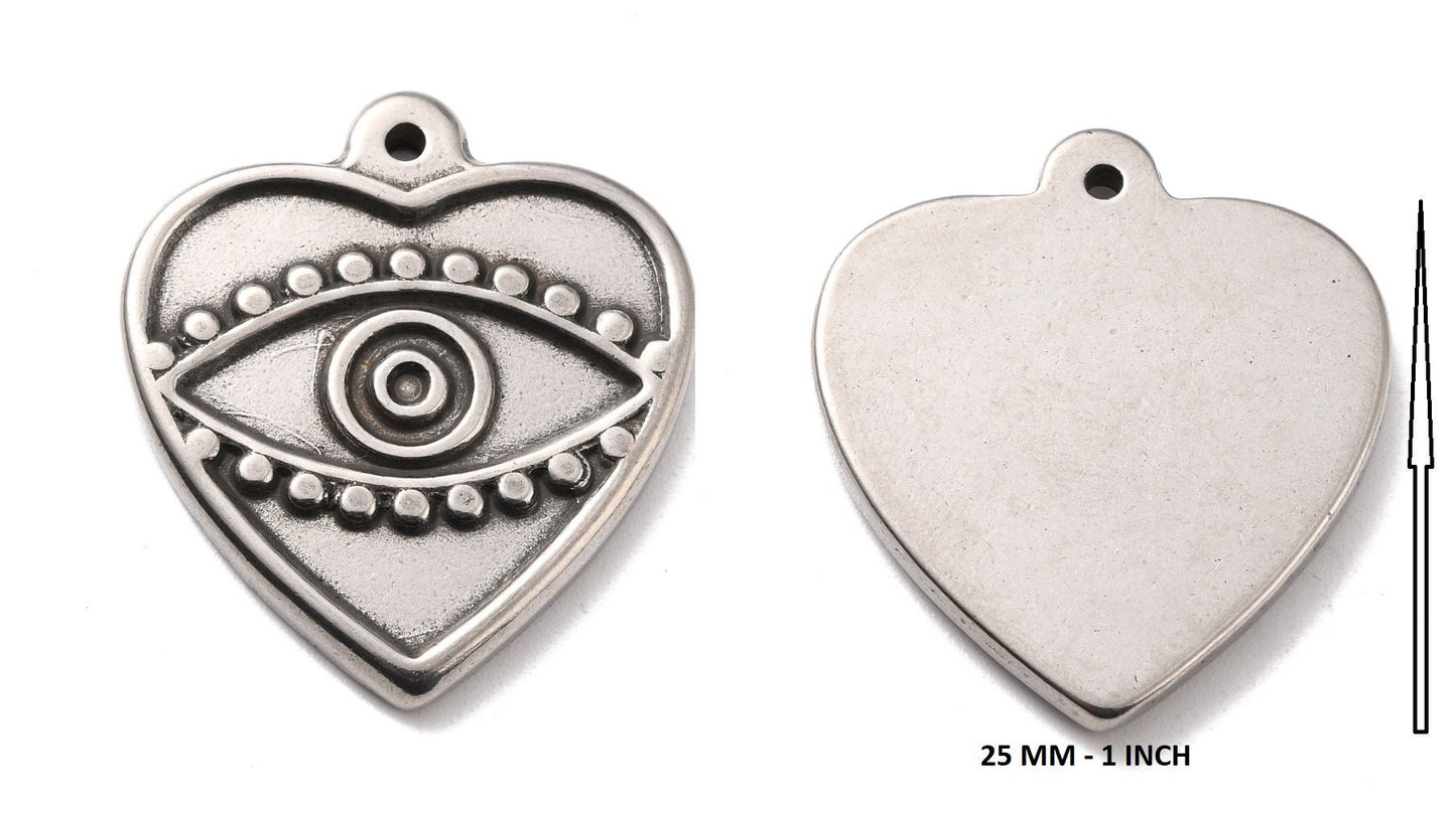 Evil Eye Heart Necklace – Stainless Steel Figaro Chain Necklace - Gift for Her