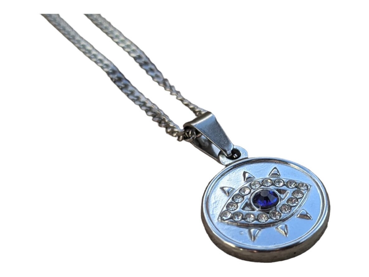Evil eye CZ pendant - Greek necklace - Stainless Steel Necklace