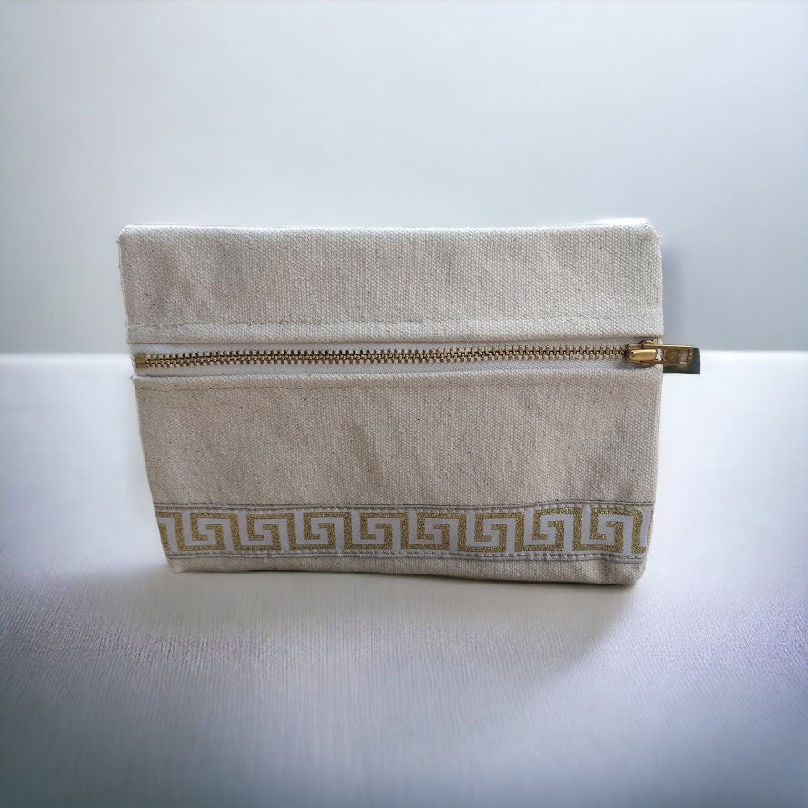 Greek Key Coin Purse or Pouch - Greek gift - Cotton canvas