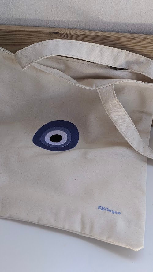 Embroidered tote bag - Evil Eye Bag - Beach Bag - Greek gift