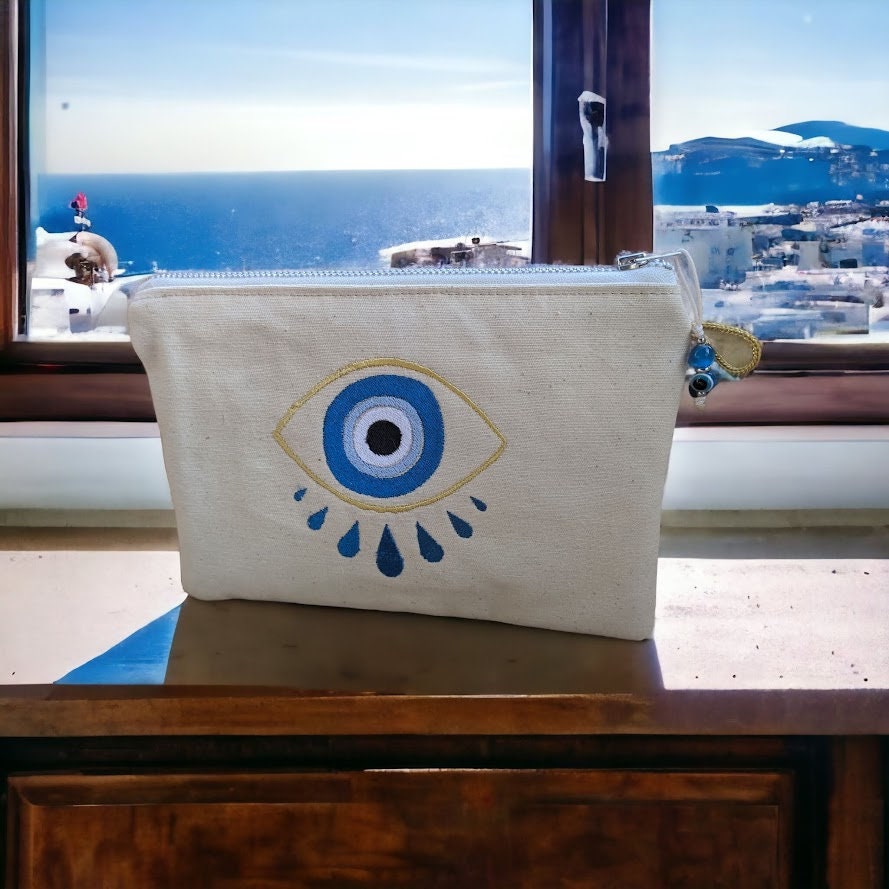 Evil Eye Fabric Pouch – Handmade Greek Purse – Greek Gift