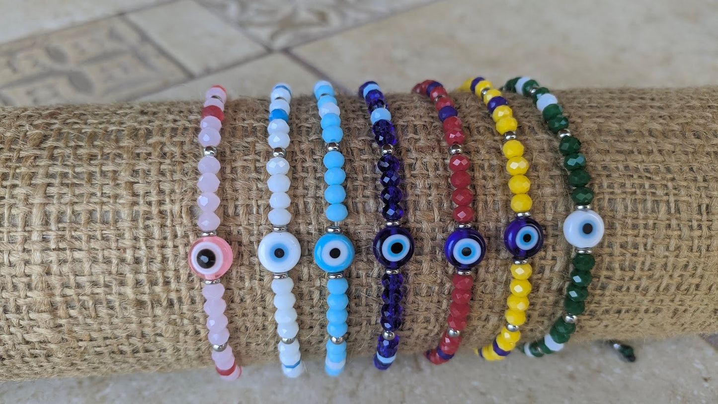 Bracelet Oeil Bleu et Perles de Crystal - Cadeau femme - Cadeau grec