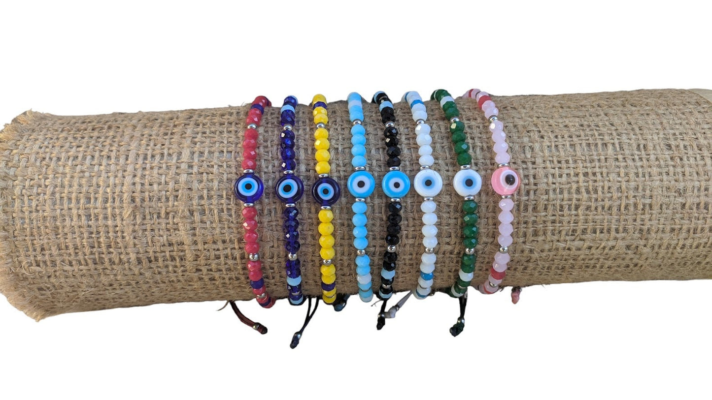 Bracelet Oeil Bleu et Perles de Crystal - Cadeau femme - Cadeau grec