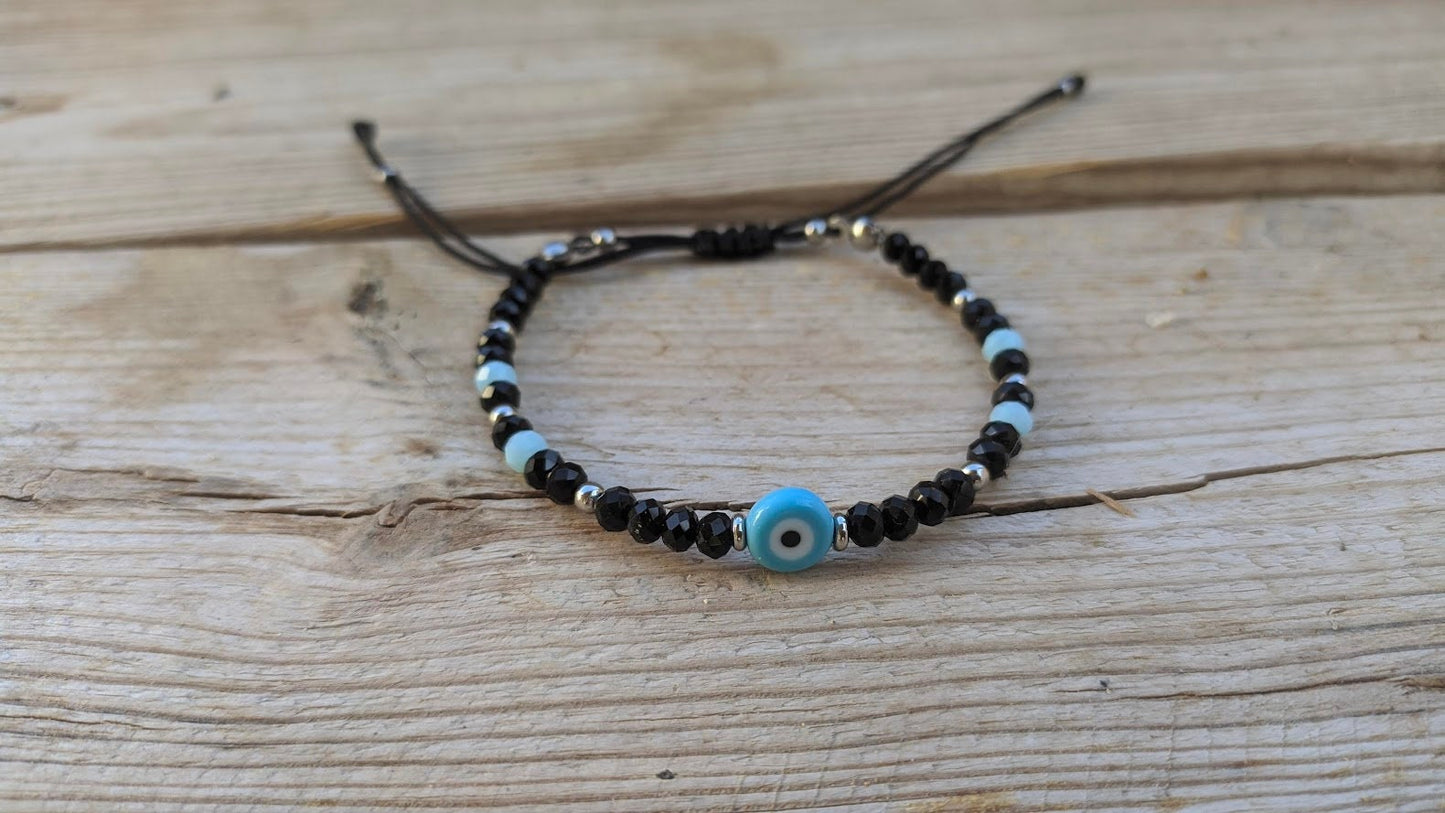 Bracelet Oeil Bleu et Perles de Crystal - Cadeau femme - Cadeau grec