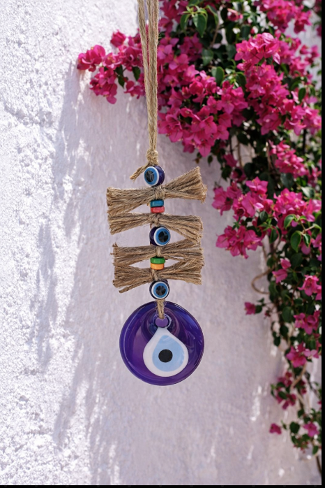 Glass evil eye wall hanging for protection against bad energy