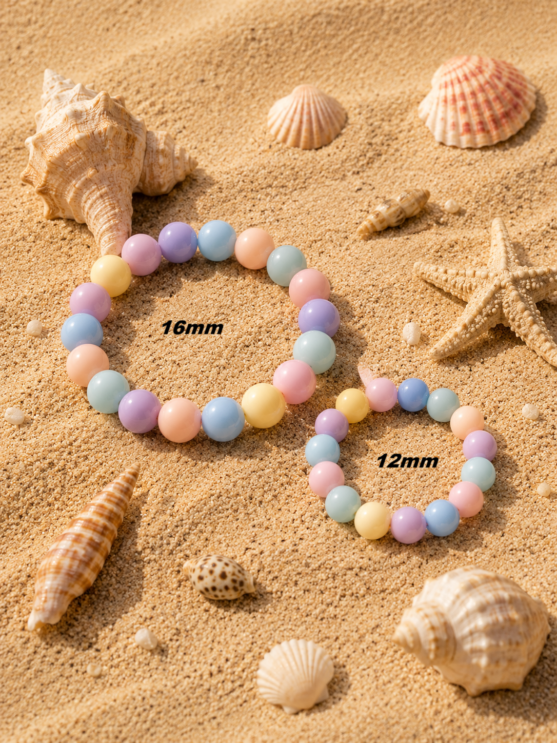 Bracelet en perles acryliques pastel – 12 ou 16mm – élastique
