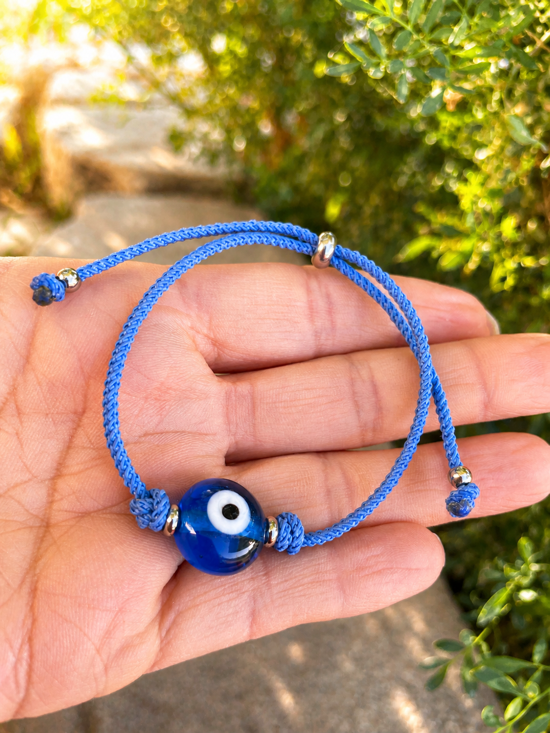 Bracelet Oeil Bleu Porte-Bonheur, Bracelet Ajustable Cordon Bleu, Bracelet Minimaliste Acier, Cadeau Protection