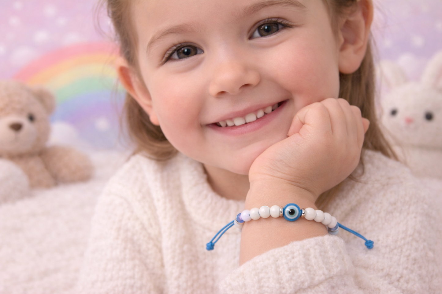 Kids Evil Eye Bracelet with White Beads