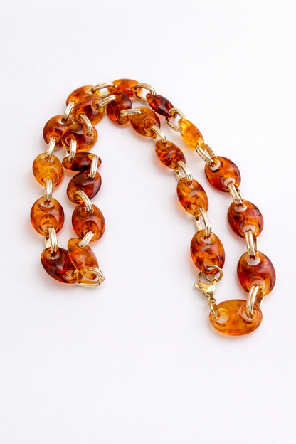 Coffee Bean Bead Necklace – Amber Resin Chain – Chic Summer Jewelry