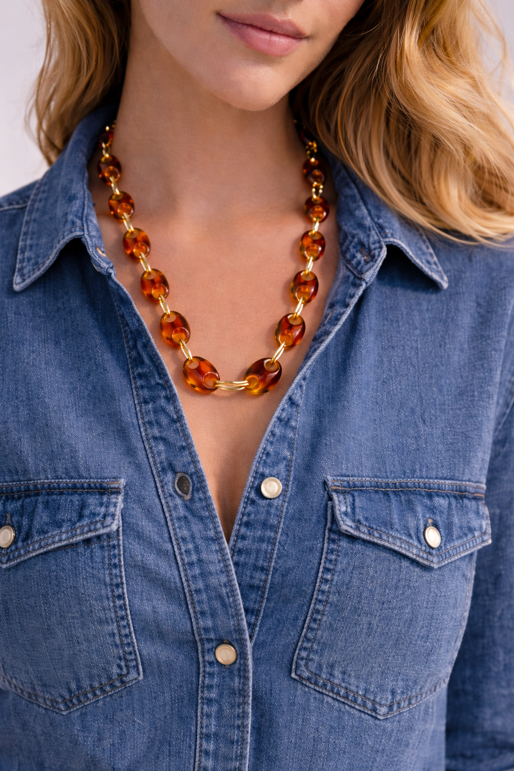 Coffee Bean Bead Necklace – Amber Resin Chain – Chic Summer Jewelry