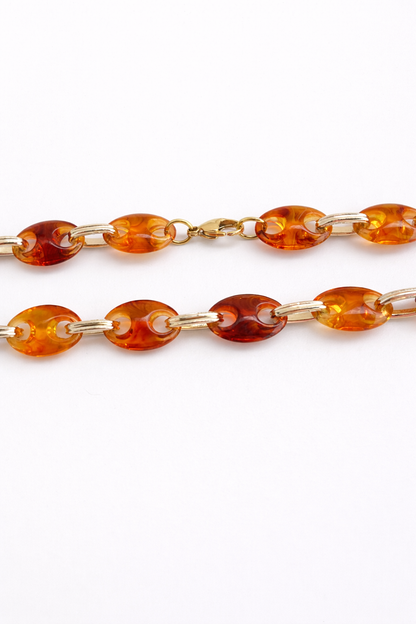 Coffee Bean Bead Necklace – Amber Resin Chain – Chic Summer Jewelry